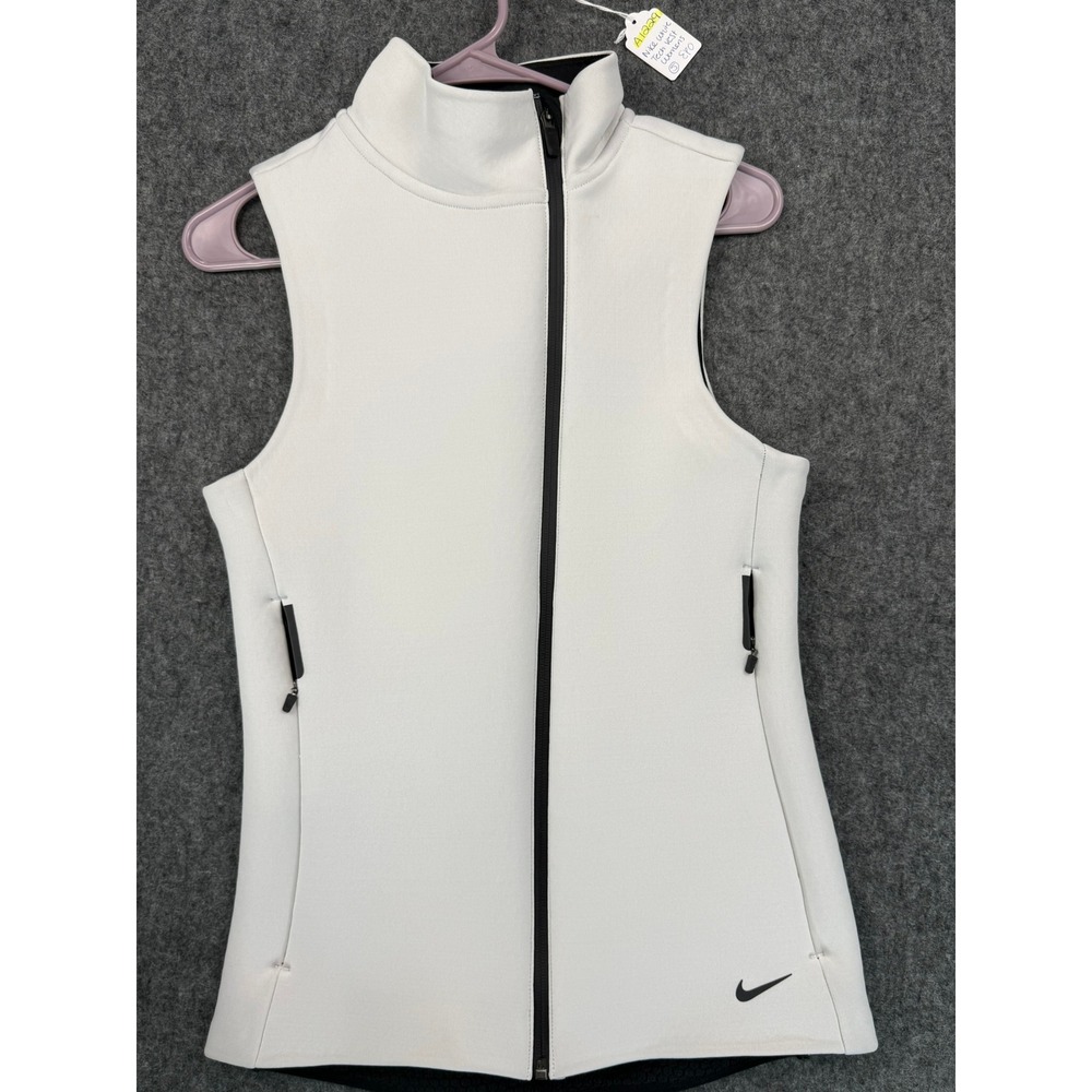 Nike Womens Therma-FIT Tech Fleece Full Zip Vest White Black 718910-151 Small